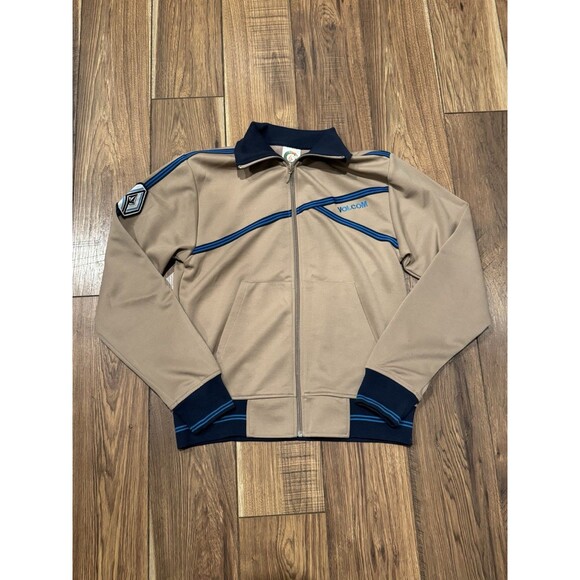 Vintage Y2K Volcom Track Jacket Mens Medium Tan Blue Full Zip Cyber Grunge - Picture 1 of 5